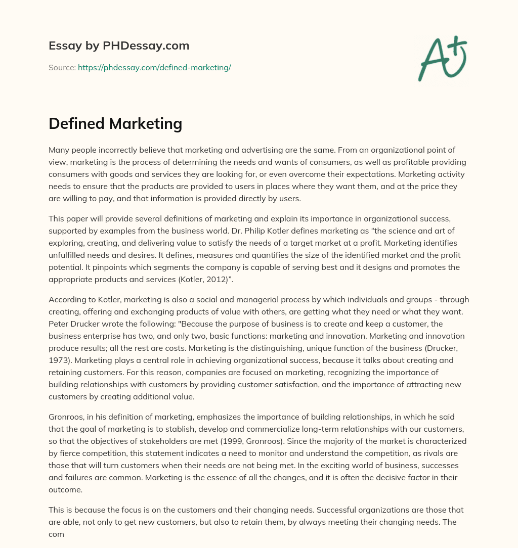 Defined Marketing essay