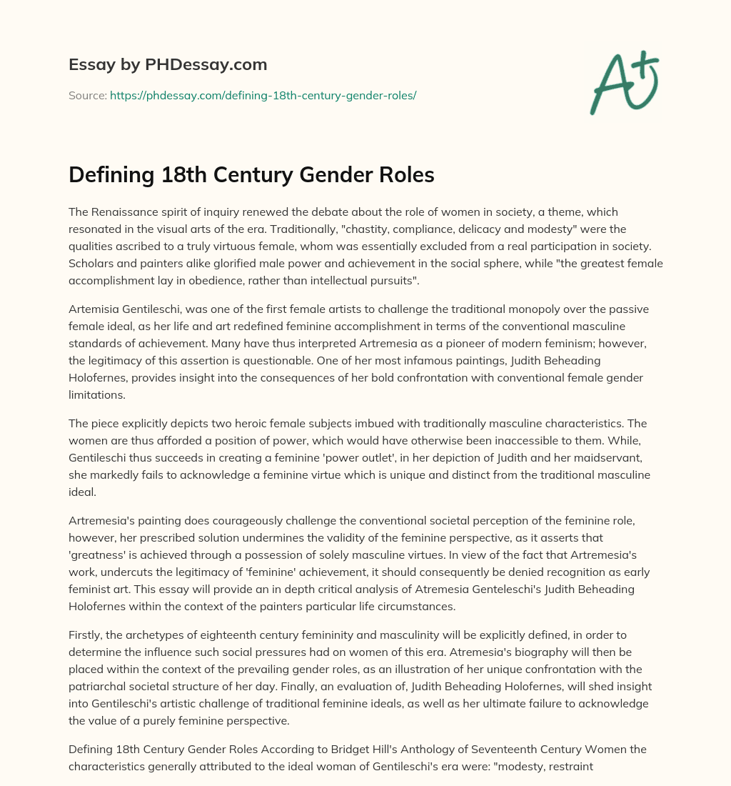 Defining 18th Century Gender Roles essay