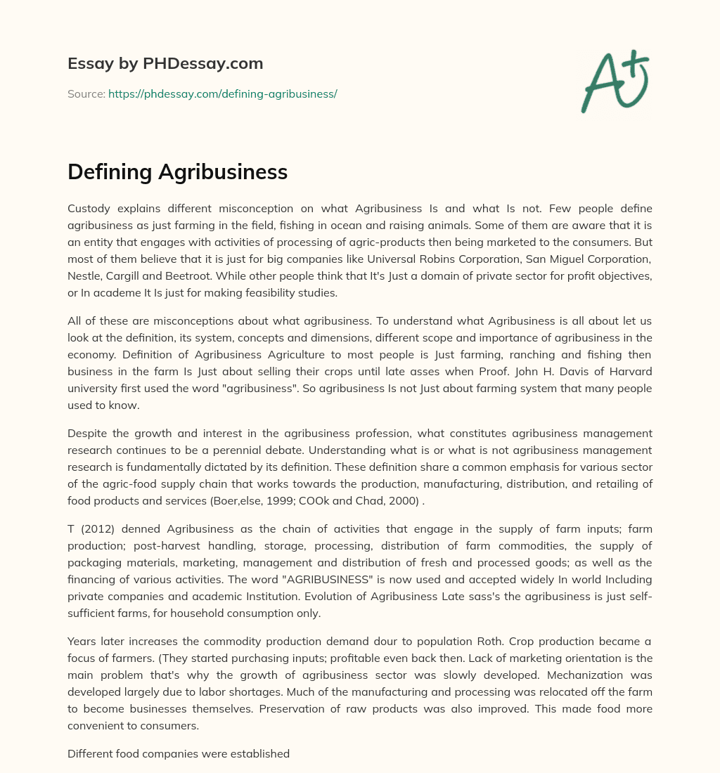 Defining Agribusiness essay