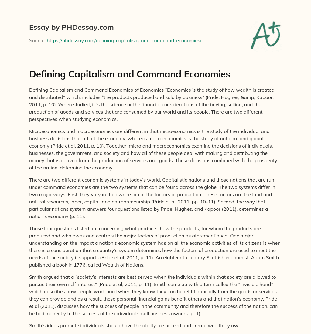 Defining Capitalism and Command Economies essay