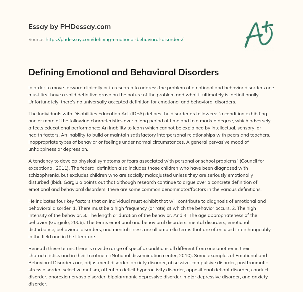Defining Emotional and Behavioral Disorders essay