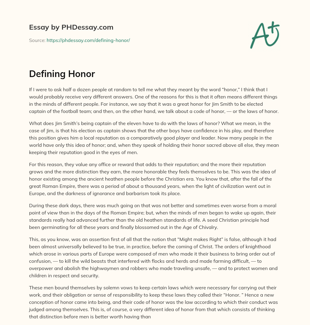 Defining Honor essay