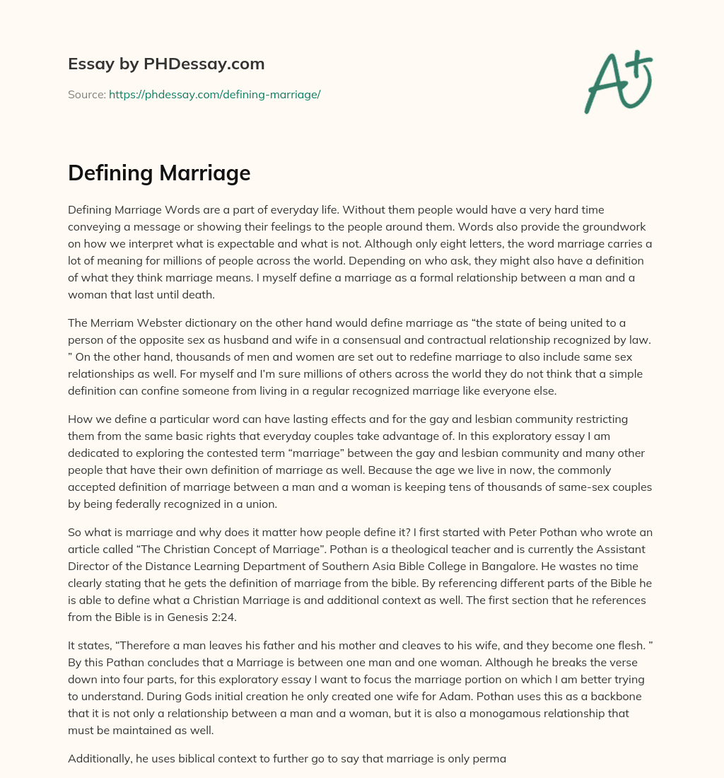 Defining Marriage essay
