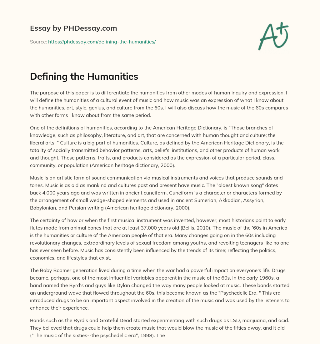 Defining the Humanities essay