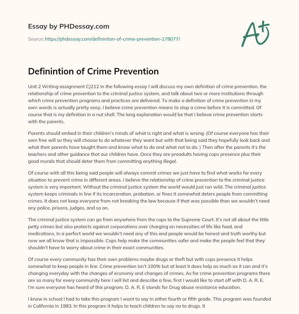 Definintion of Crime Prevention essay