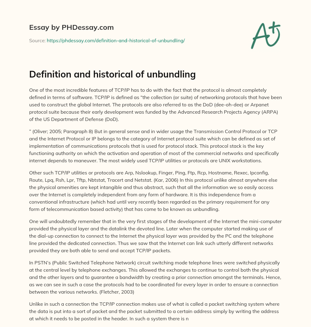 Definition and historical of unbundling essay