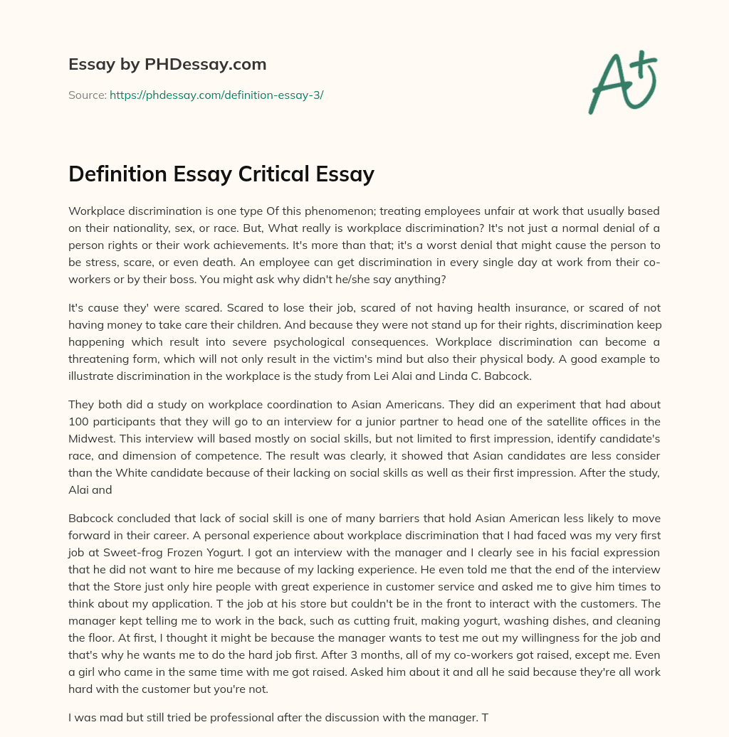 Definition Essay Critical Essay essay