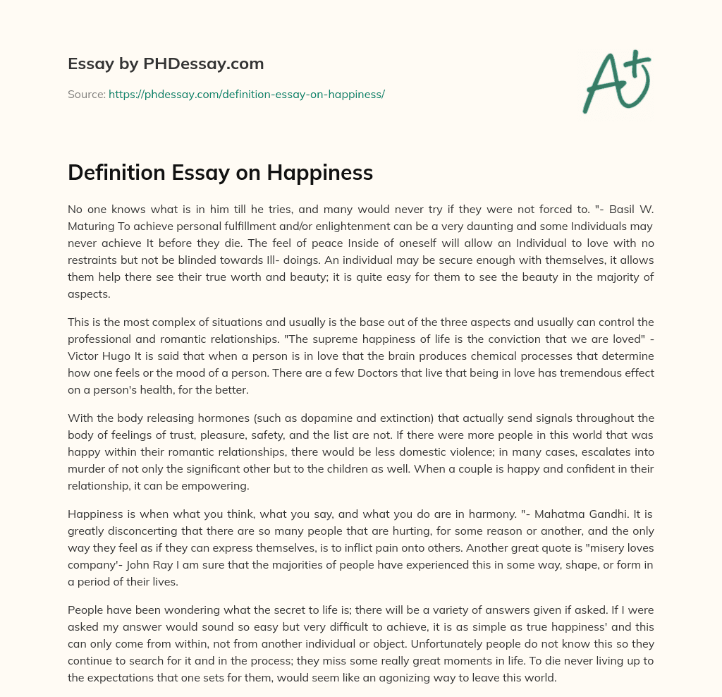 Definition Essay On Happiness Example 500 Words PHDessay