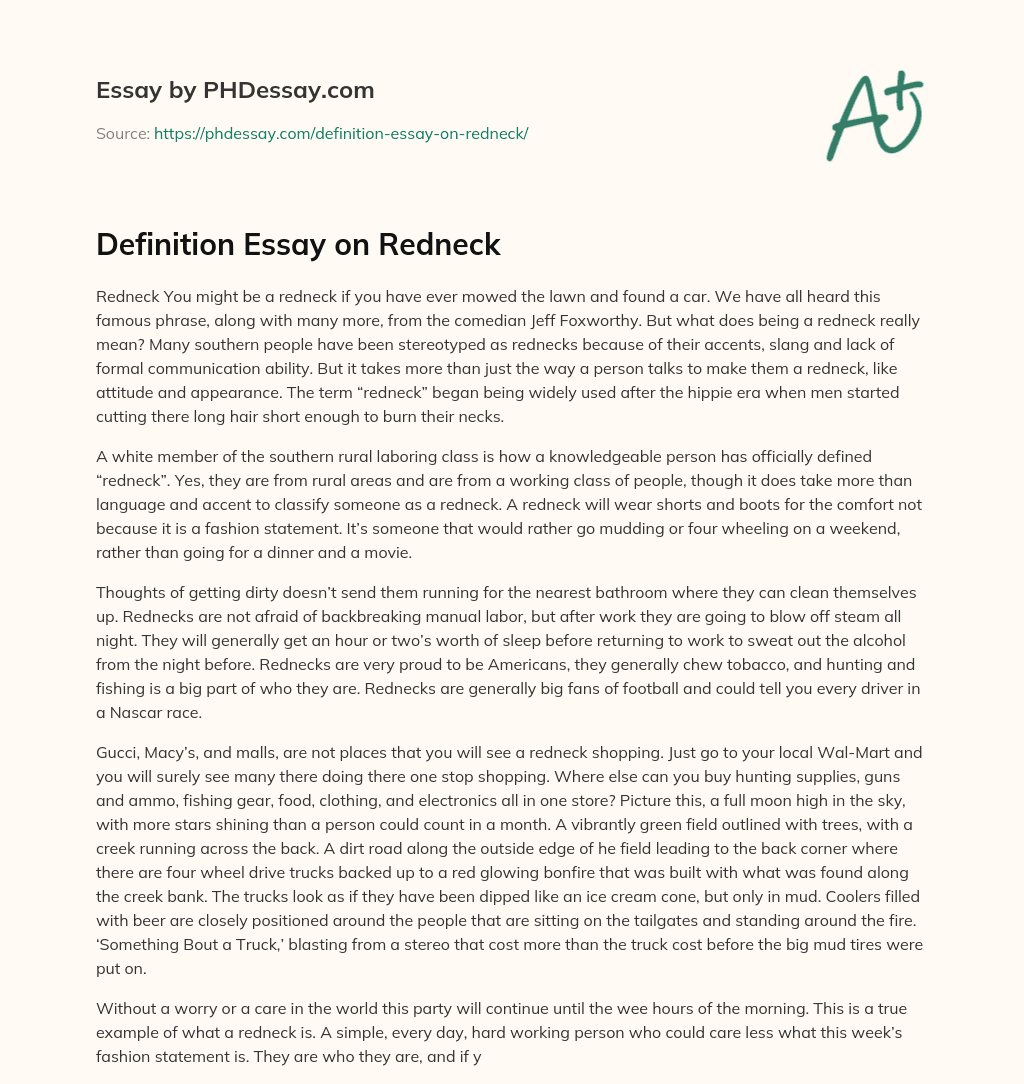 Definition Essay on Redneck essay