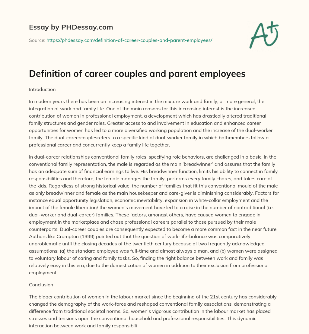 Definition of career couples and parent employees essay