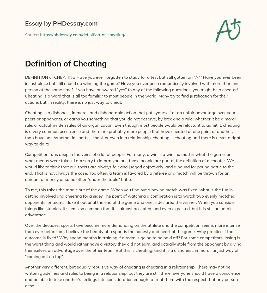 definition essay about cheating