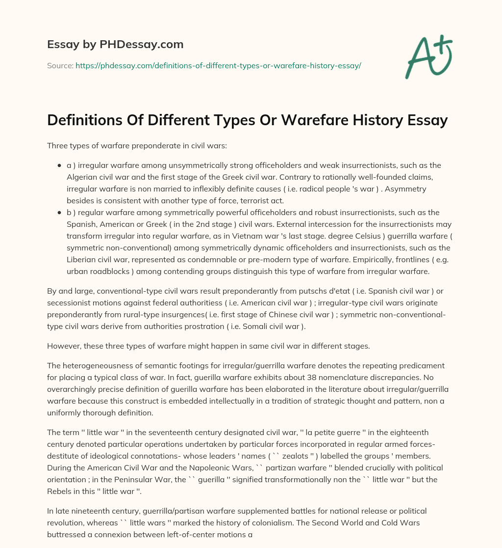 Definitions Of Different Types Or Warefare History Essay essay