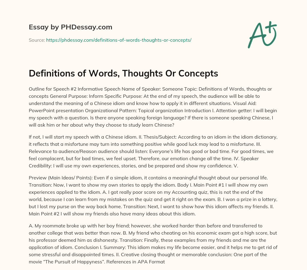 Definitions of Words, Thoughts Or Concepts essay