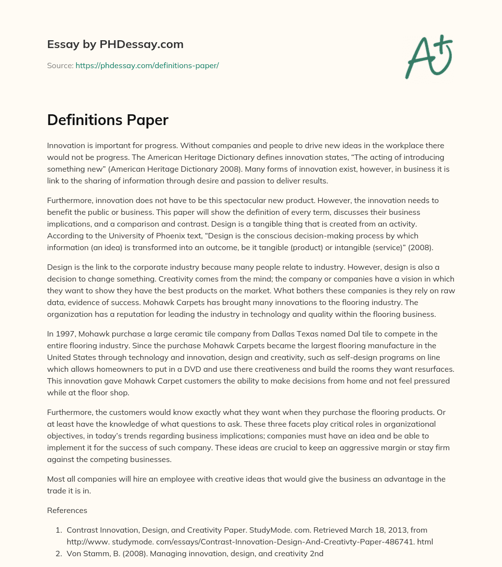 Definitions Paper (500 Words) - PHDessay.com