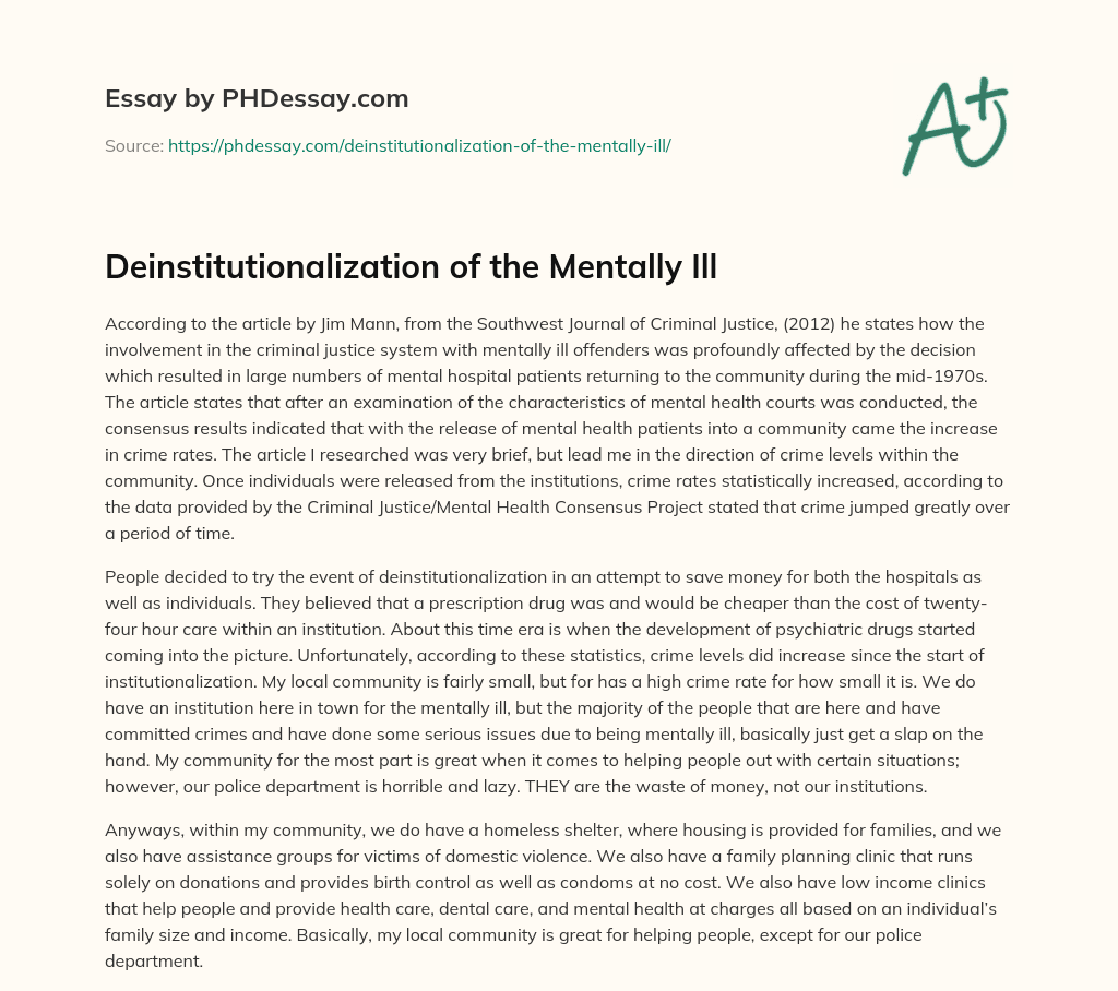 Deinstitutionalization of the Mentally Ill essay