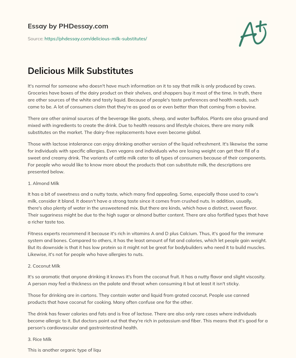 Delicious Milk Substitutes essay