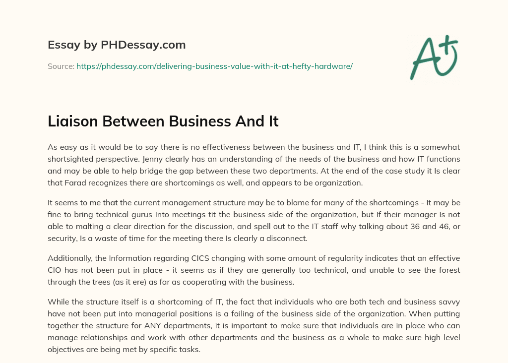 Liaison Between Business And It essay