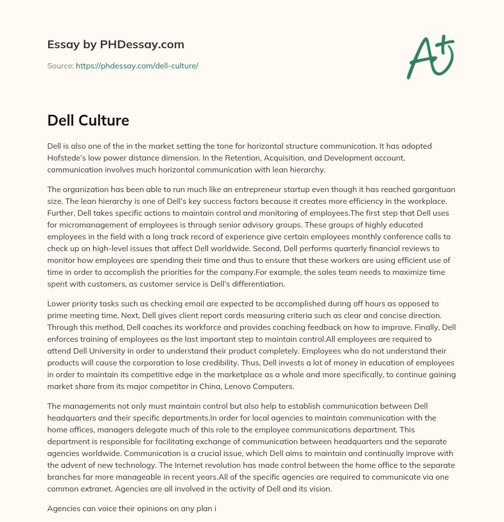 Dell Culture essay