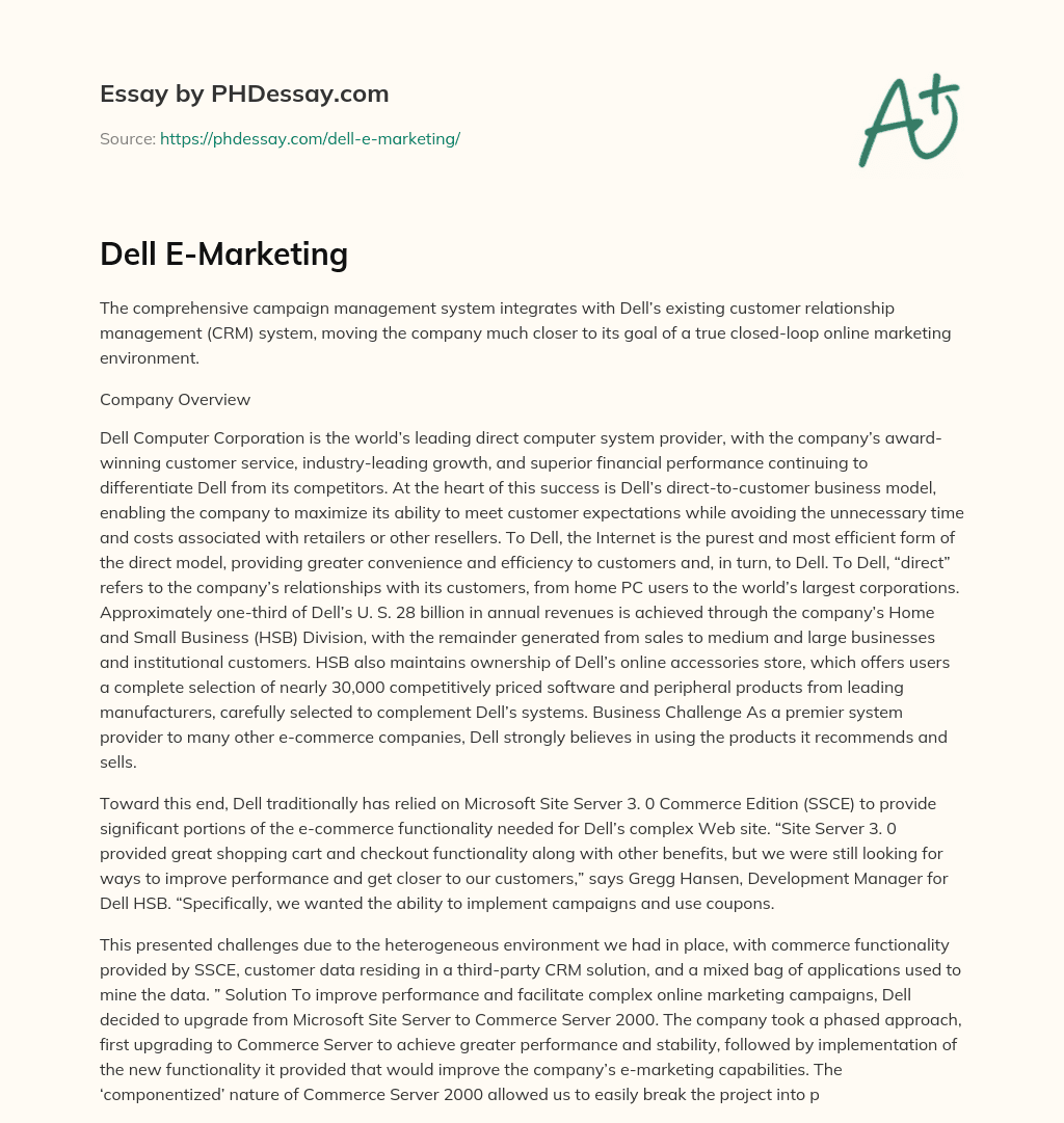 Dell E-Marketing essay