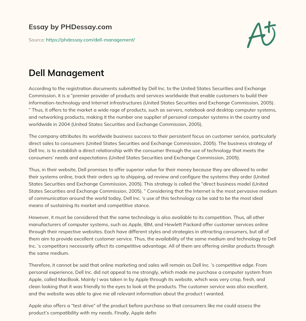 Dell Management essay