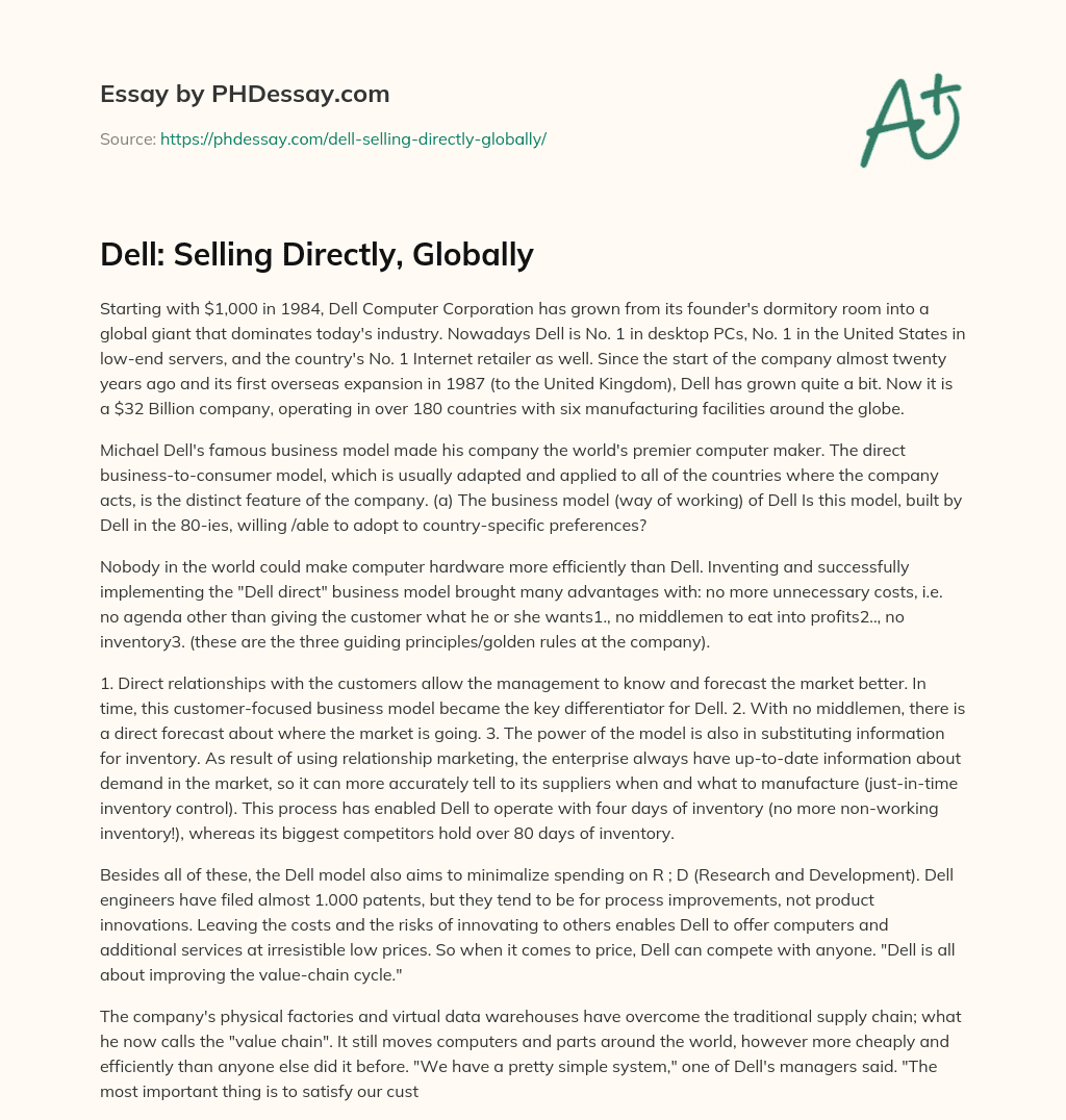 Dell: Selling Directly, Globally essay
