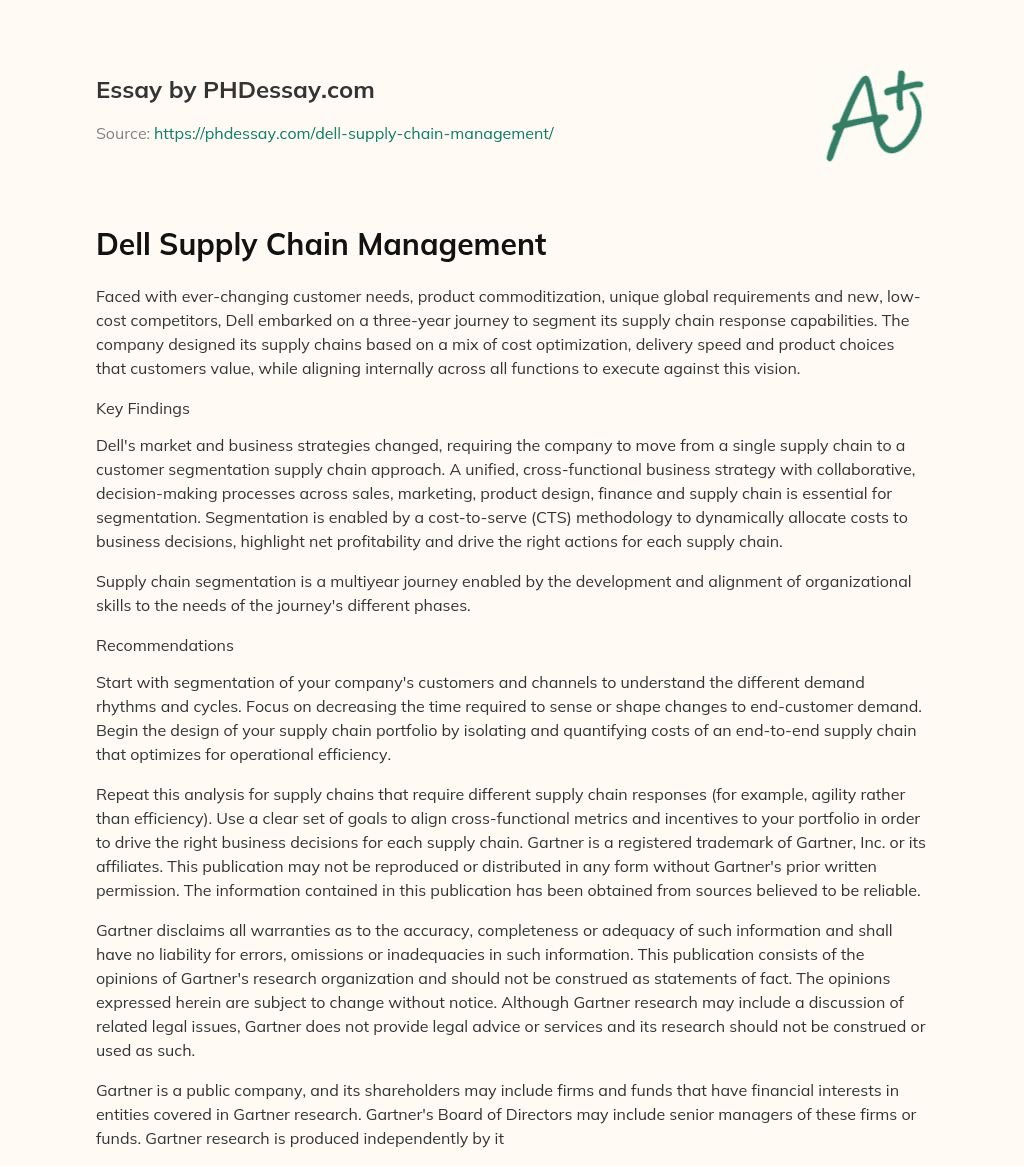 Dell Supply Chain Management essay
