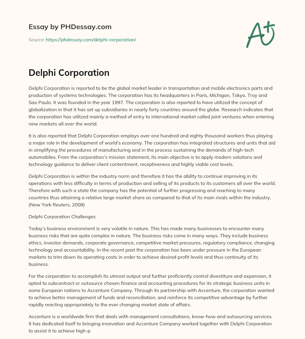 Delphi Corporation essay