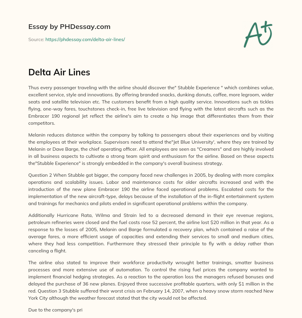 Delta Air Lines essay