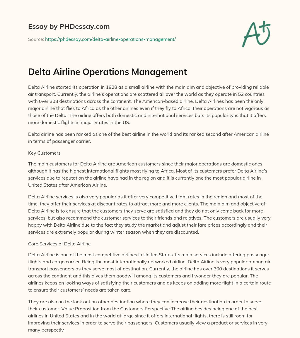 Delta Airline Operations Management essay