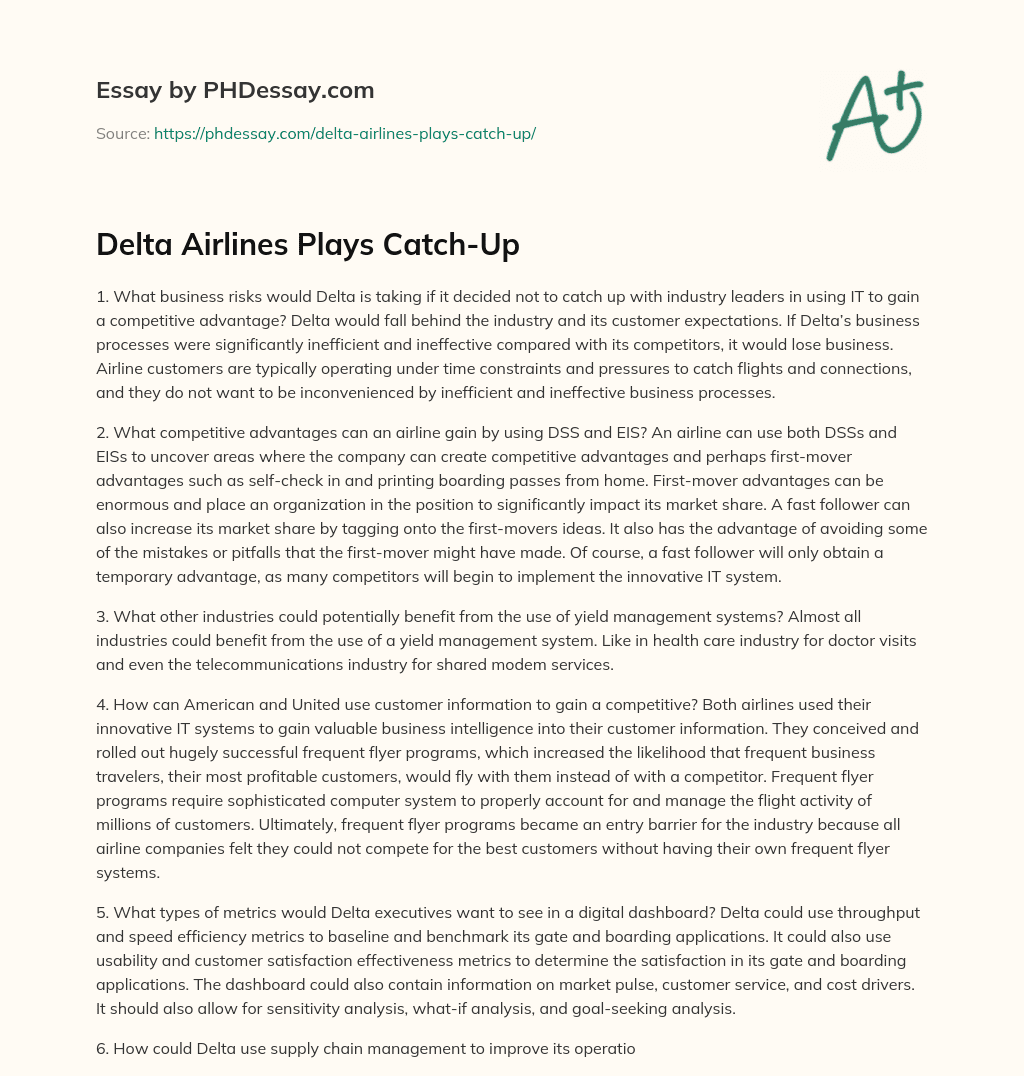 Delta Airlines Plays Catch-Up essay