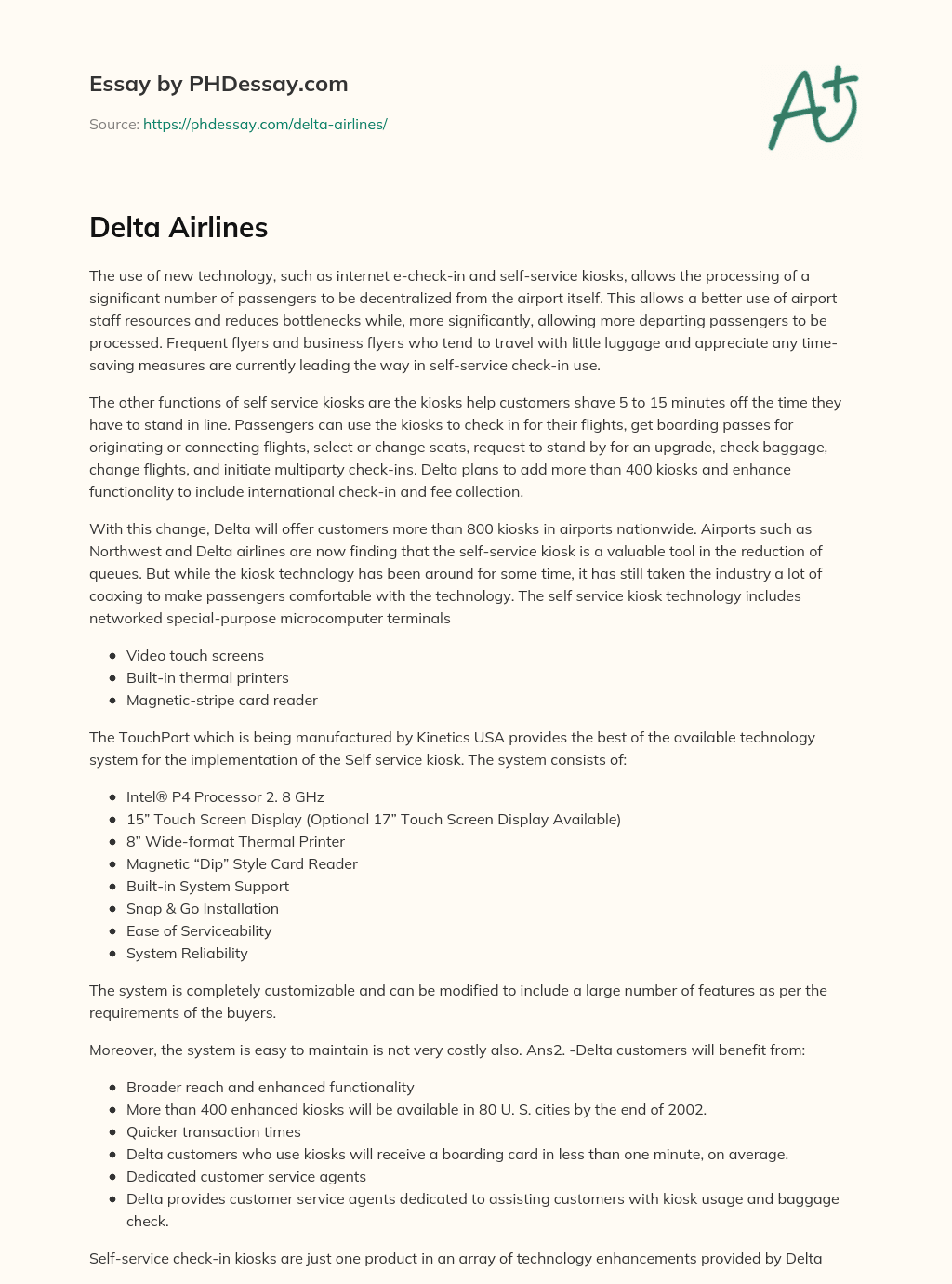 Delta Airlines essay