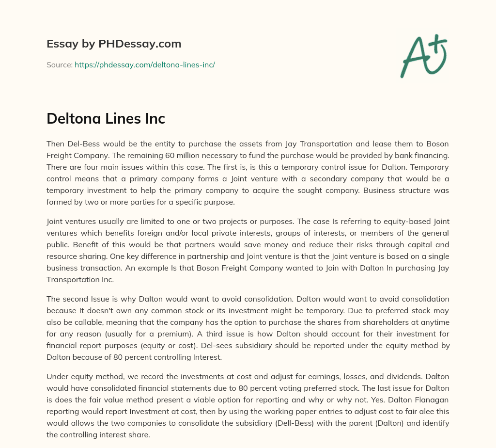 Deltona Lines Inc essay