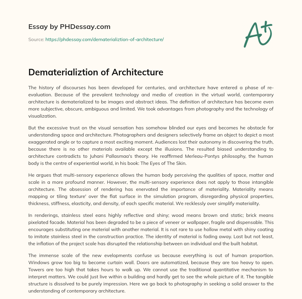 Dematerializtion of Architecture essay