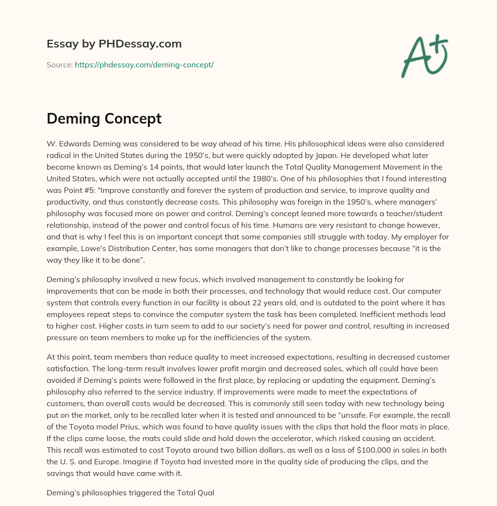 Deming Concept essay