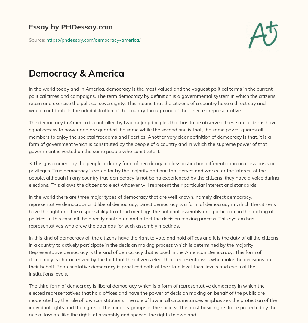 Democracy & America essay