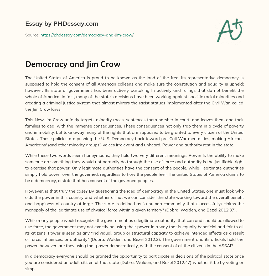 Democracy and Jim Crow essay