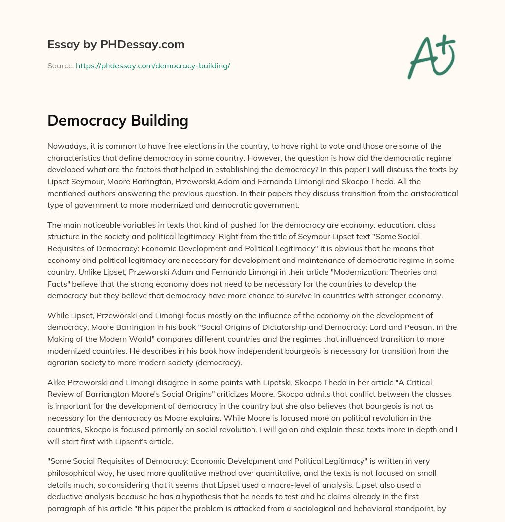 Democracy Building essay