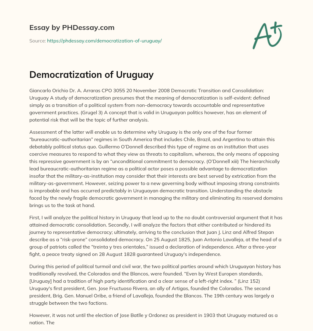 Democratization of Uruguay essay