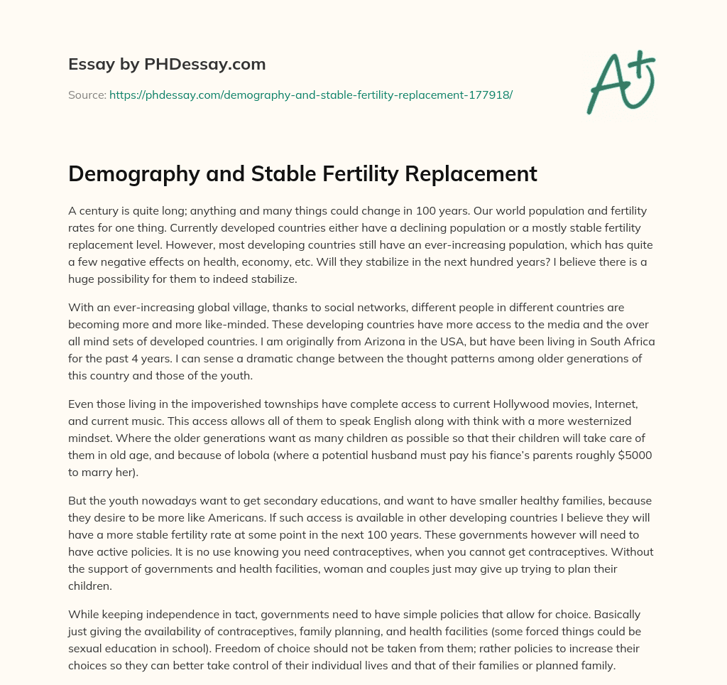 Demography and Stable Fertility Replacement essay