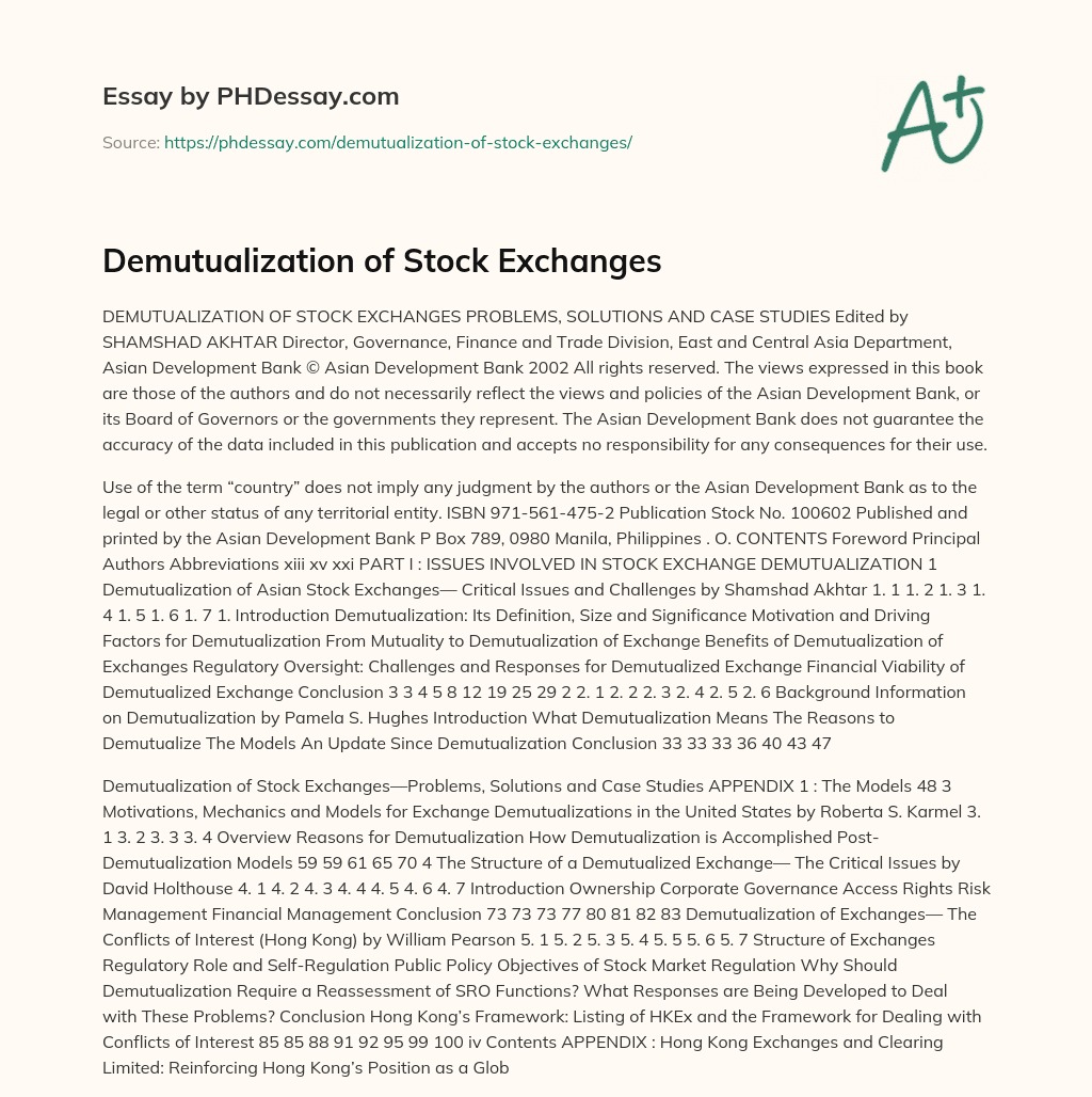 Demutualization of Stock Exchanges essay