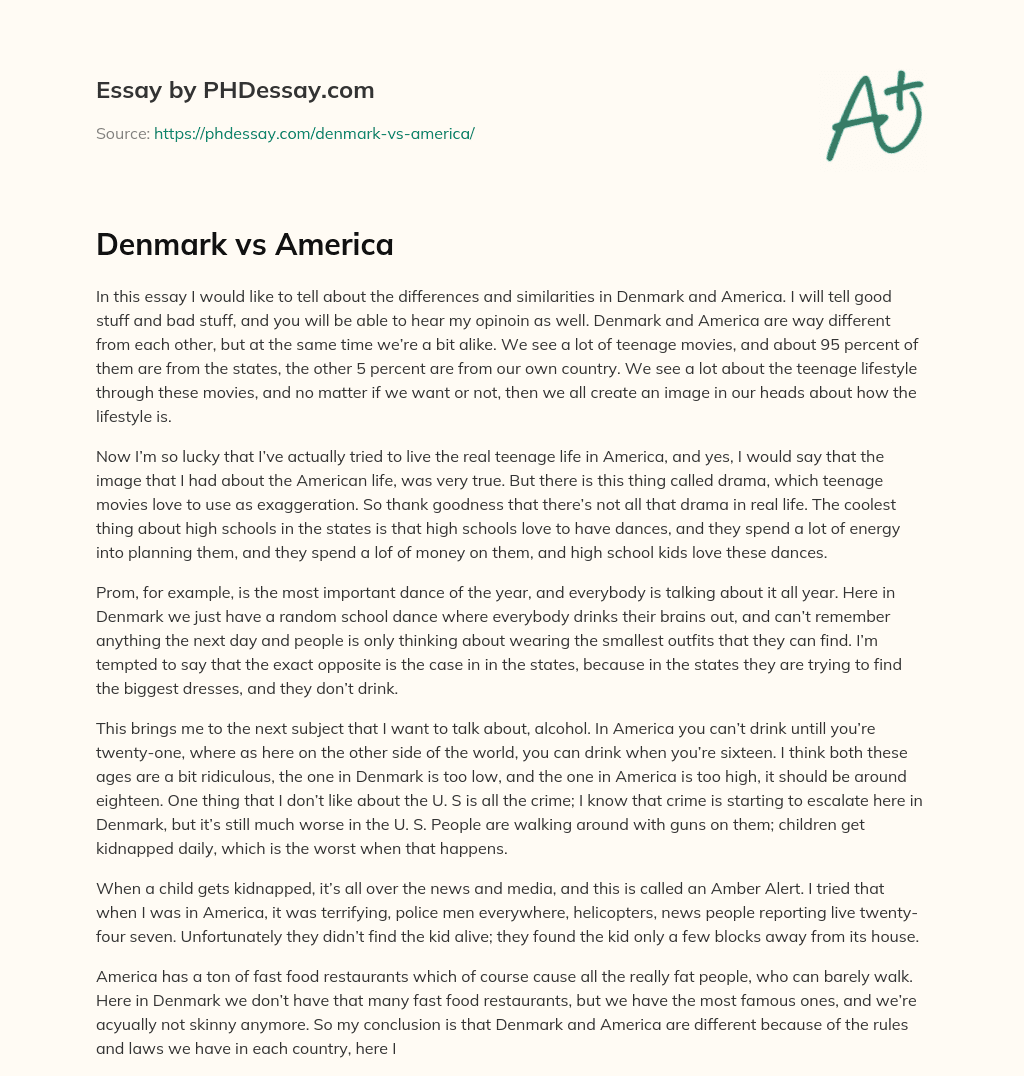 Denmark vs America essay