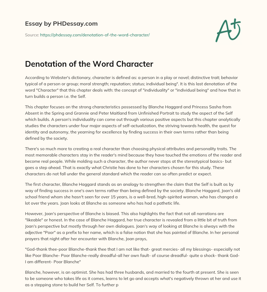 Denotation of the Word Character essay