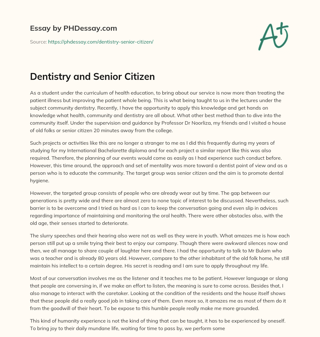 Dentistry and Senior Citizen essay