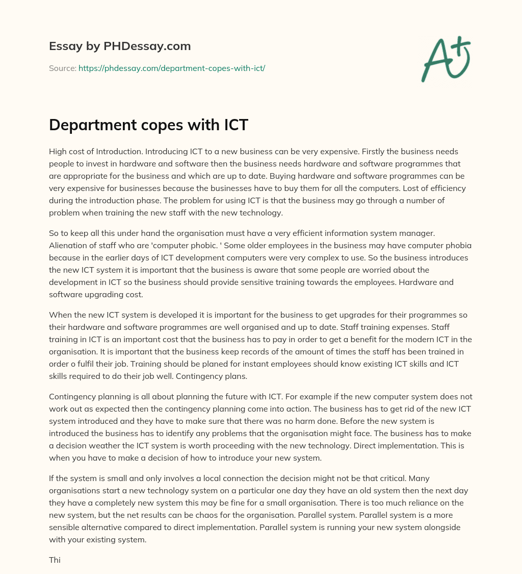 Department copes with ICT essay