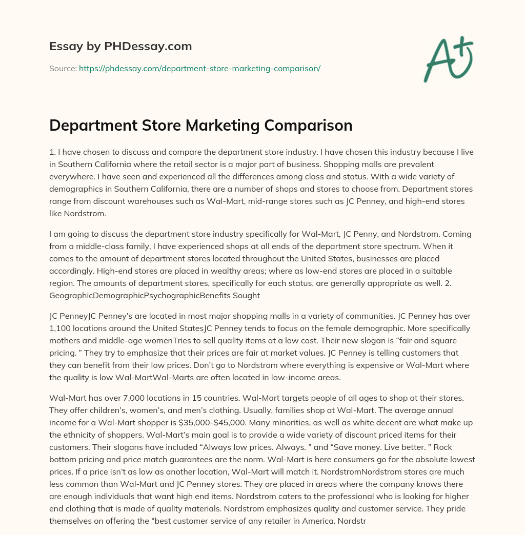 Department Store Marketing Comparison essay