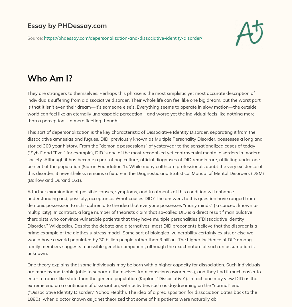 Strangers to Themselves: Understanding Dissociative Identity Disorder essay