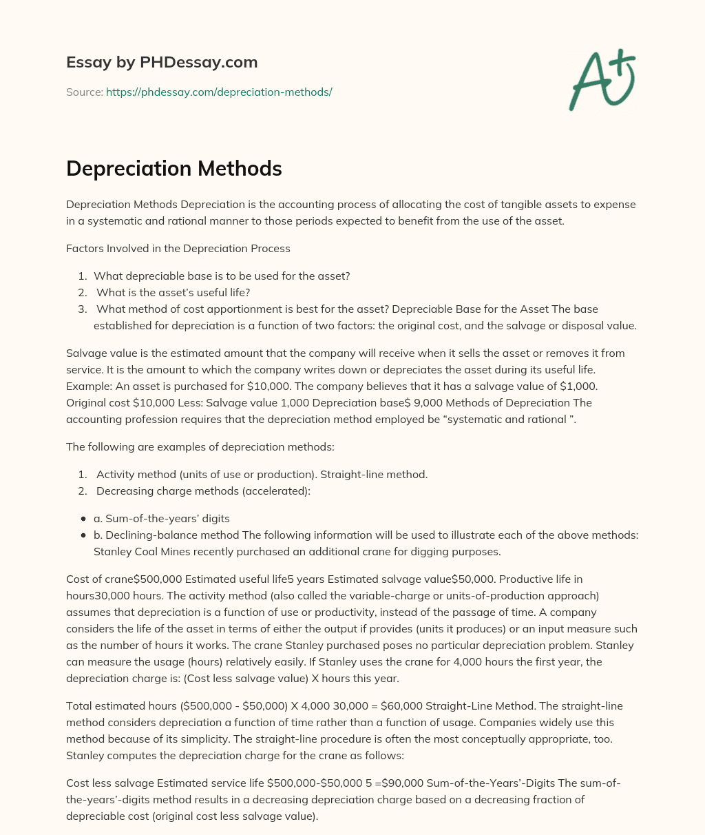 Depreciation Methods essay