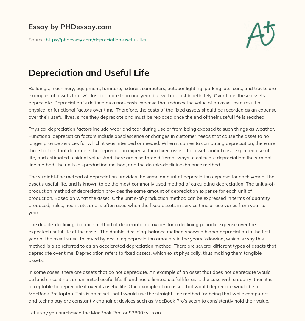 Depreciation and Useful Life essay