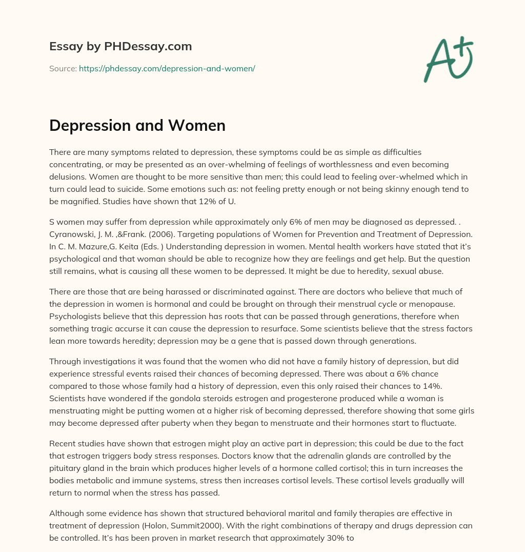 Depression and Women essay