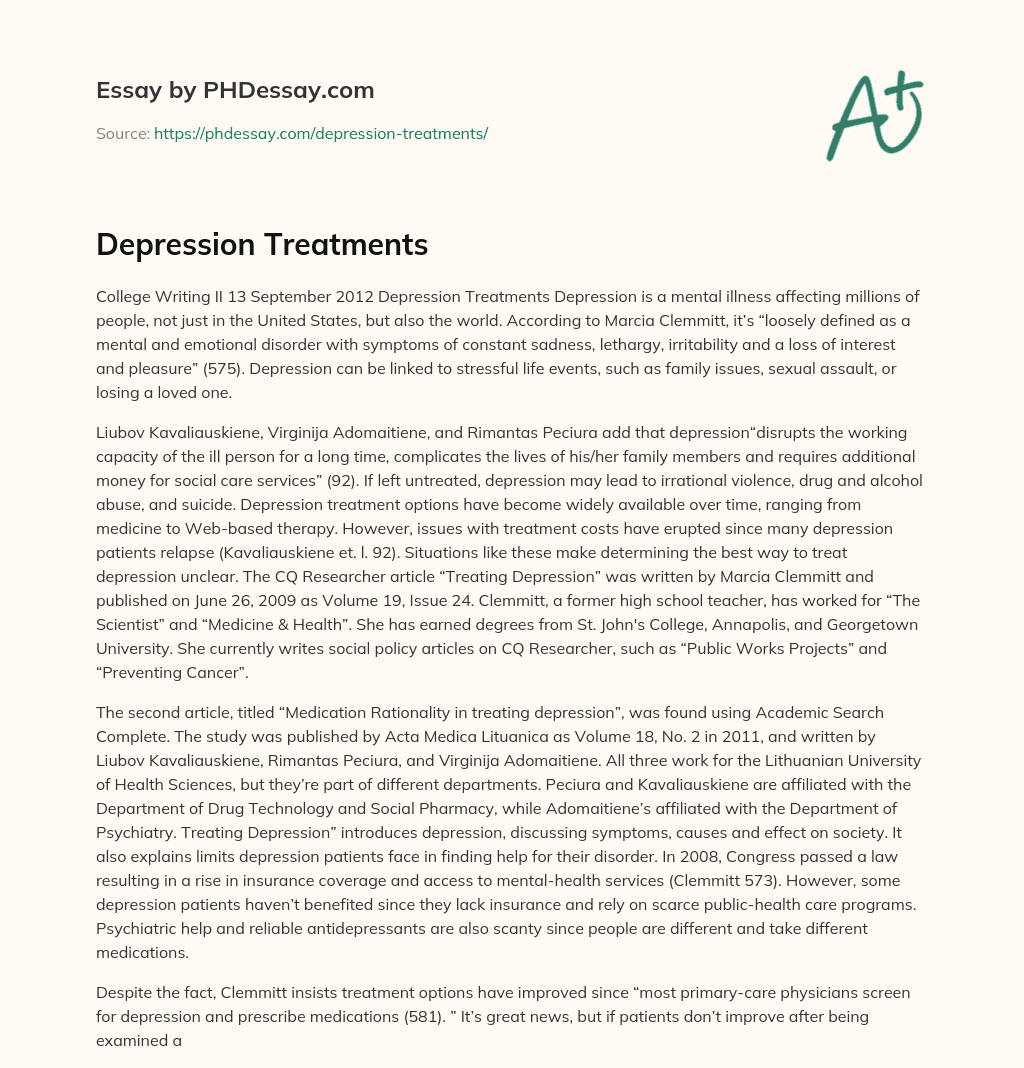 Depression Treatments essay